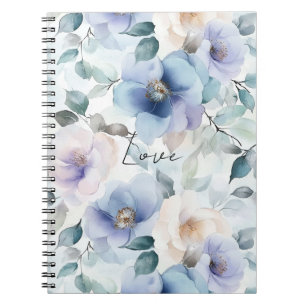 Caderno Espiral Floral Romântico de Lavanda Azul Roxo