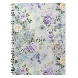 Caderno Espiral Floral Romântico de Lavanda Roxo