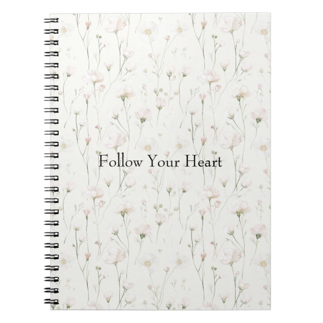 Caderno Espiral Floral Rosa Bege Bonito (Frente)