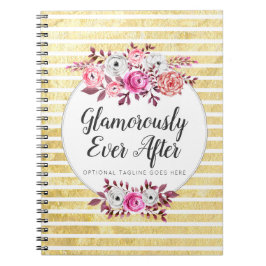 Caderno Espiral Floral Rosa e Glamour Dourado Listra Moderna Aquar