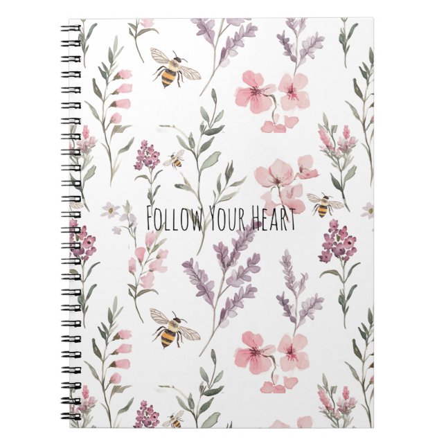 Caderno Espiral Floral Rosa Lavanda (Frente)