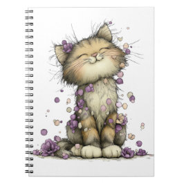 Caderno Espiral Floral Roxo Fofo de Gato, Capricho