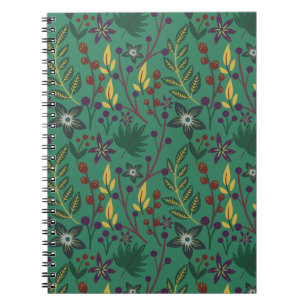 Caderno Espiral Floral sem descontinuidades flores verdes