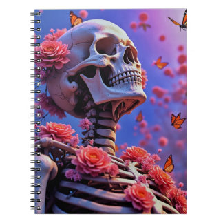 Caderno Espiral Floral Skull and Butterflies Surreal Art