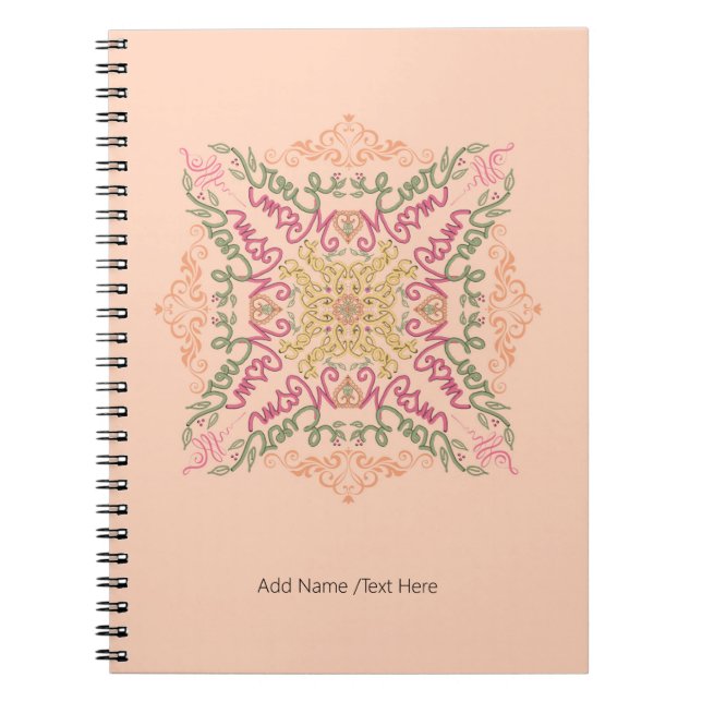 Caderno Espiral Floral Soft peach kaleidoscopic Script Best Mom  (Frente)