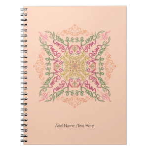 Caderno Espiral Floral Soft rosa caleidoscópio Script Melhor Mãe