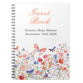 Caderno Espiral Floral Summer Butterfly Baby Shower Guest Book