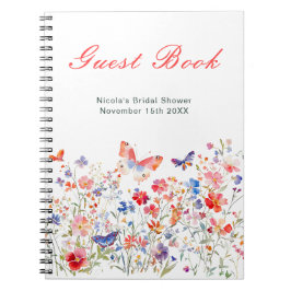 Caderno Espiral Floral Summer Butterfly Bridal Shower Guest Book