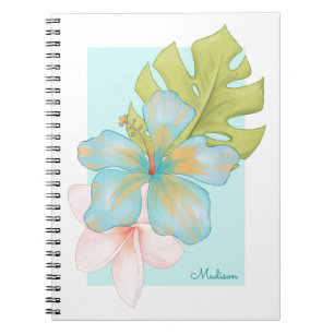 Caderno Espiral Floral tropical fresco de verão com nome