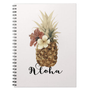 Caderno Espiral Floral Tropical Vintage Hibisco Abacaxi Aloha