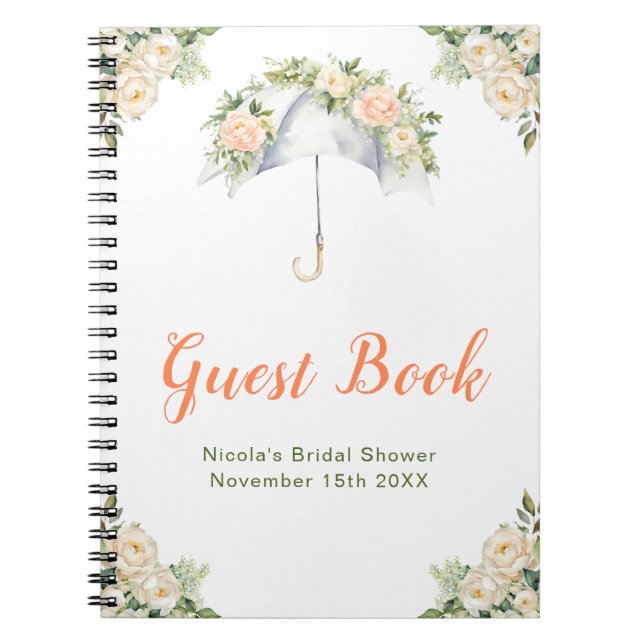 Caderno Espiral Floral Umbrella Bridal Shower Guest Book (Frente)