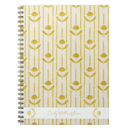 Caderno Espiral Floral Vintage em listras em amarelo mostarda