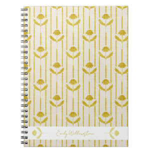 Caderno Espiral Floral Vintage em listras em amarelo mostarda