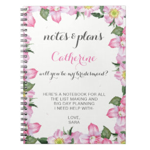 Caderno Espiral floral, você será meu notebook da dama de honra