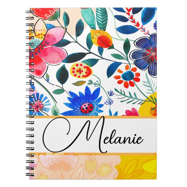 Caderno Espiral Floral Watercolor Boho Patterno Tropical (Frente)