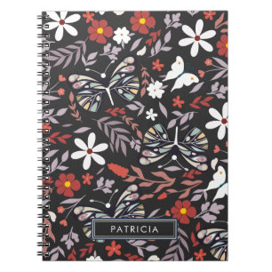 Caderno Espiral Floral Whimsical e Borboletas Personalizadas