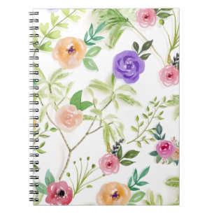 Caderno Espiral Floral Xadrez Romântico