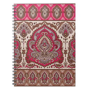 Caderno Espiral Floreal paisley, padrão étnico de mandala.