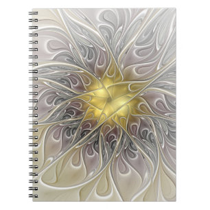 Caderno Espiral Floreio com Dourada flor frontal de Abstrato moder