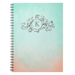 Caderno Espiral Floreio Russo de Mint e Peach Bohemian