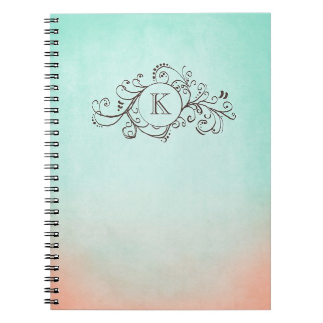 Caderno Espiral Floreio Russo de Mint e Peach Bohemian (Frente)
