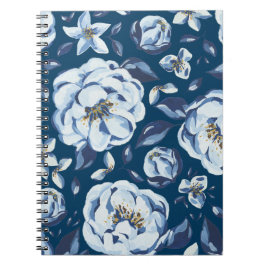 Caderno Espiral Flores Abstratas Azuis | Diário de Notas
