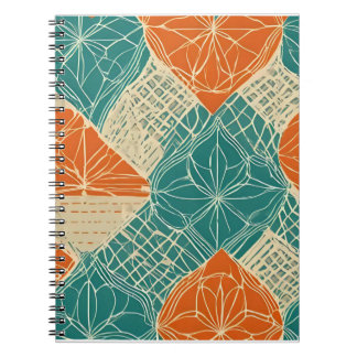 Caderno Espiral Flores Abstratas Azul-Verde, Laranja e Bege