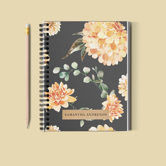 Caderno Espiral Flores Amarelas Modernas e Presente Personalizado  (Criador carregado)