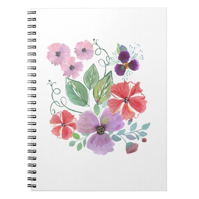 Caderno Espiral Flores aquarelas. (Frente)