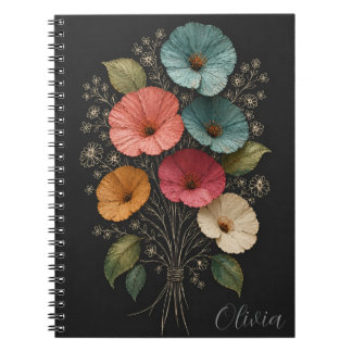 Caderno Espiral flores artesanais
