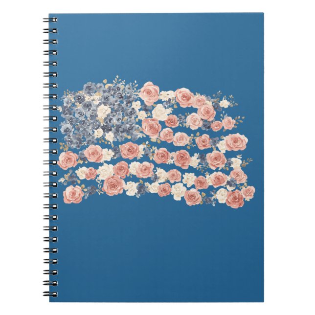 Caderno Espiral Flores Azuis Brancas Vermelhas (Frente)