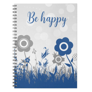 Caderno Espiral flores azuis e cinzas