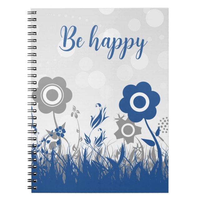 Caderno Espiral flores azuis e cinzas (Frente)