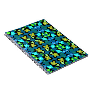 Caderno Espiral Flores azuis e verdes