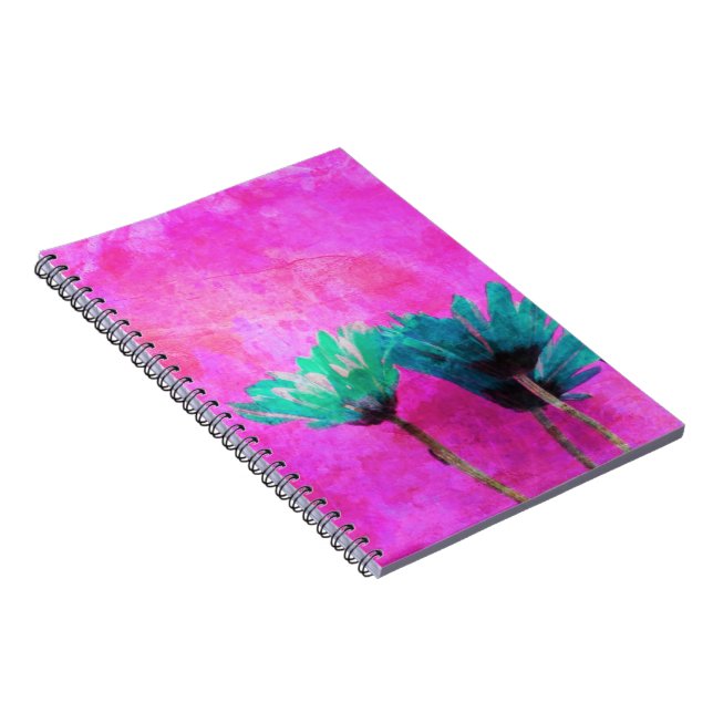 Caderno Espiral Flores Azuis em Rosa Grungente (Lado Direito)