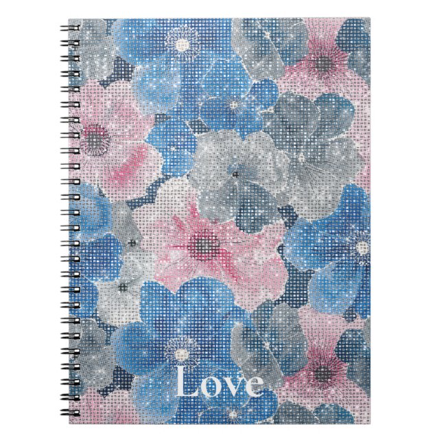 Caderno Espiral Flores Azuis Rosa Brilham (Frente)