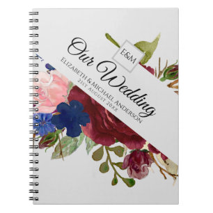 Caderno Espiral Flores Azuis-Rosa-Brilhantes Recém-casados Present