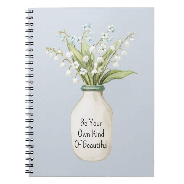 Caderno Espiral Flores Azuis Vaso Branco (Frente)