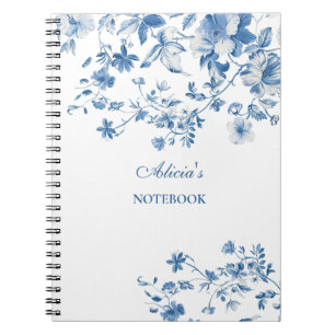 Caderno Espiral Flores Azuis Vintage Toile de Jouy