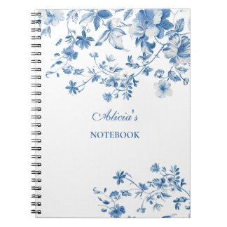 Caderno Espiral Flores Azuis Vintage Toile de Jouy