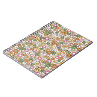 Caderno Espiral Flores Boho Daisy Anos 70 Groovy Floral