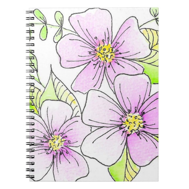 Caderno Espiral Flores Bonitas de Aquarela Roxa (Frente)