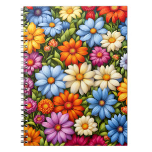 Caderno Espiral Flores Bonitas, Vividamente Coloridas,
