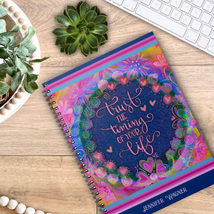 Caderno Espiral Flores bonito Rosa Corações Confiam No Tempo