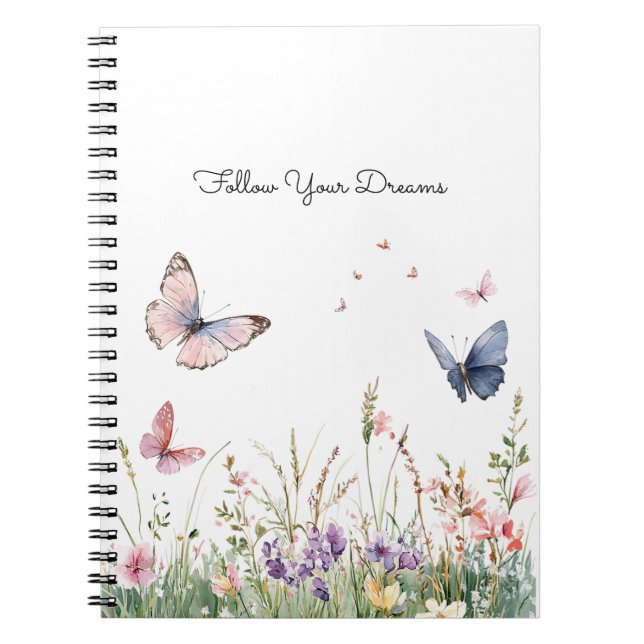 Caderno Espiral Flores Borboletas Rosa Vermelho Roxo   (Frente)