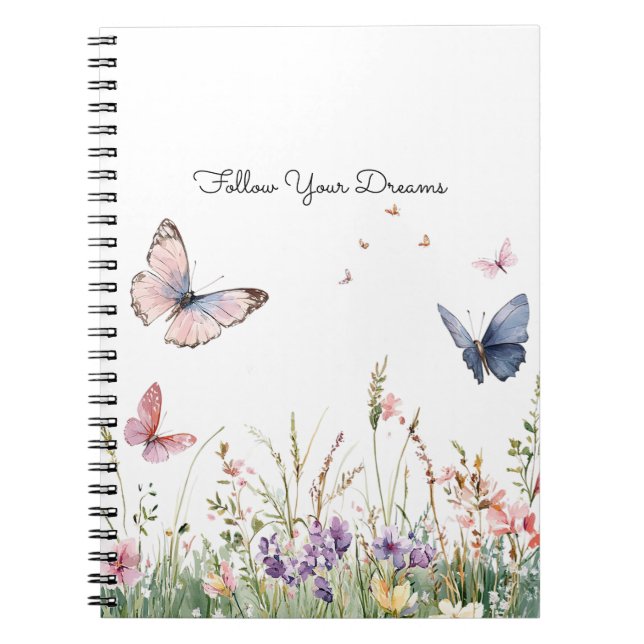Caderno Espiral Flores Borboletas Roxo Rosa Vermelho   (Frente)
