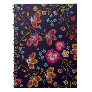 Caderno Espiral Flores bordadas: padrão sem costura de moda