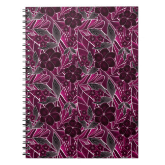 Caderno Espiral Flores bordô.
