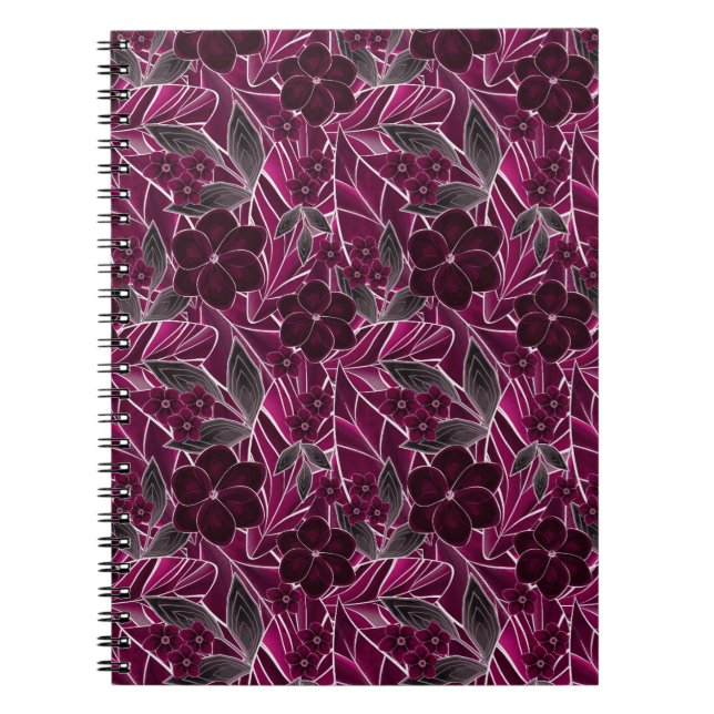 Caderno Espiral Flores bordô. (Frente)