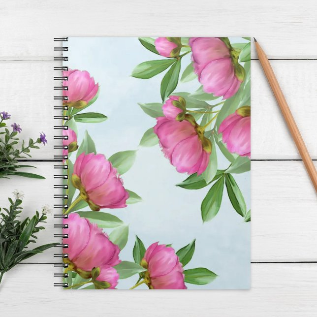 Caderno Espiral Flores Botânicas Simples, Rosa Elegante (Criador carregado)